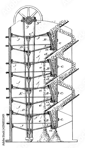 Ore Crushing Machine, vintage illustration.