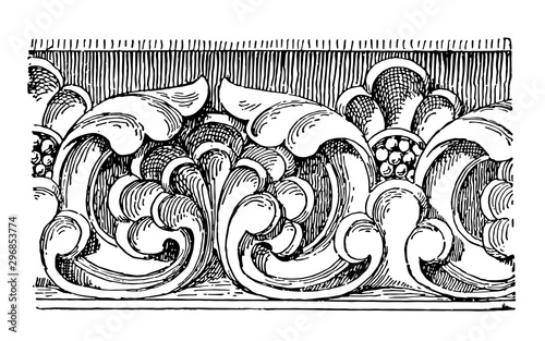 Carved Band from the front of Sens Cathedral vintage engraving.