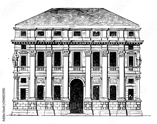 Palace at Vicenza the special champion vintage engraving.