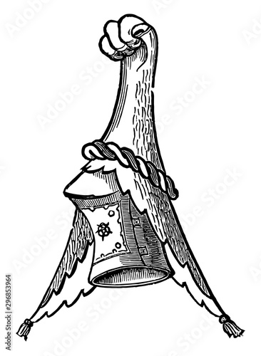 Crest of Newcombe is a helmet heraldry vintage engraving.