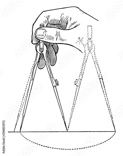 Bisecting Line Using Divider, number of sections,  vintage engraving.