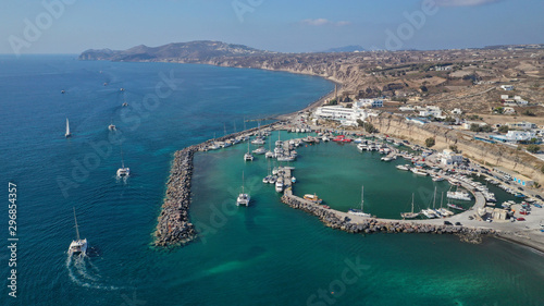 Aerial drone photo of famous round port of Vlychada, Santorini island, Cyclades, Greece © aerial-drone