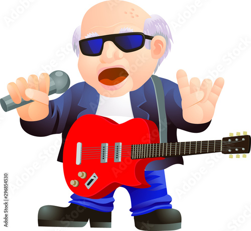 Old man singing and playing guitar