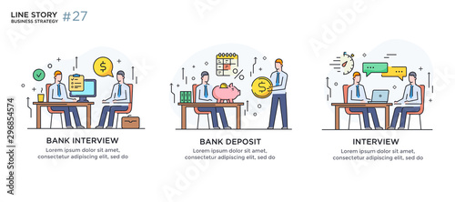 Set of illustrations concept with business concept. Workflow, growth, graphics. Business development, milestones, start-up. linear illustration Icons infographics. Landing page site print poster. Line