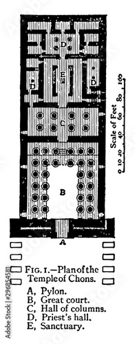 Plan of the Temple of Chons Khonsu vintage engraving. photo