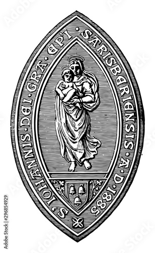 The seal of the Bishop of Salisbury. vintage illustration