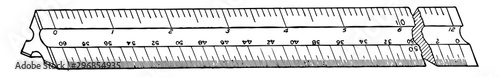 Engineer Scale Ruler fixed ratio of length vintage engraving.