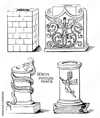 Altars either square or round vintage engraving.