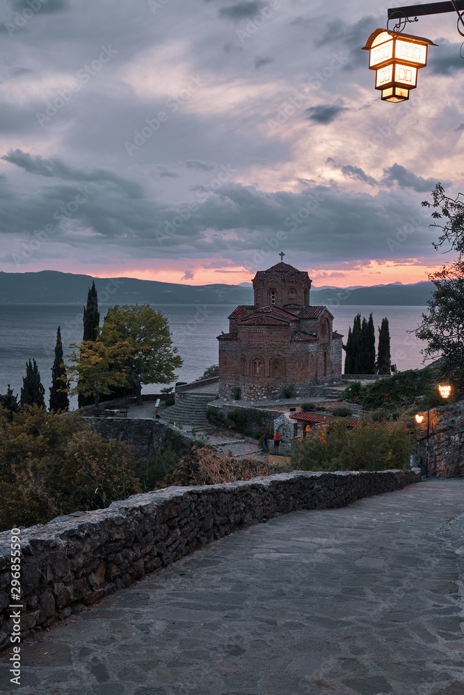 church of St. John at Ohrid lake Macedonia at sunset