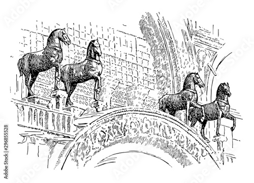 The Horses of St. Mark were carried off to Paris by Napoleon during his ascendancy vintage engraving.