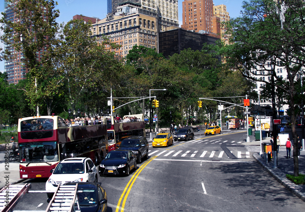 NEW YORK, NY, Usa, October 2, 2016. Manhattan. Broadway. New York City street road in Manhattan in the daytime.