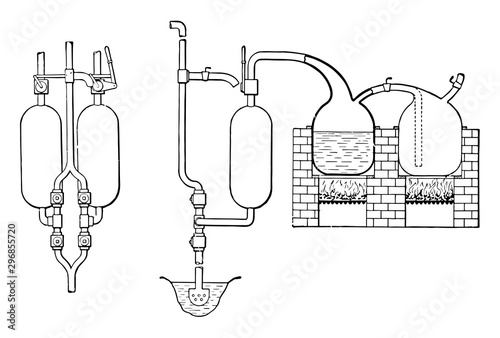 Two Vessels from Thomas Savery First Steam Engine vintage illustration.