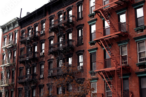 Stairs to exit the fire on the houses of Manhattan. New York City 2017