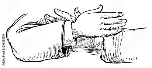 This picture represents the hands resignation position vintage engraving.