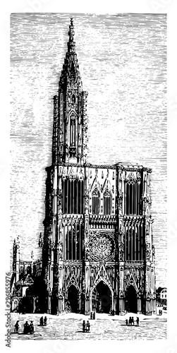 Cathedral of Strasbourg a Roman Catholic cathedral vintage engraving.