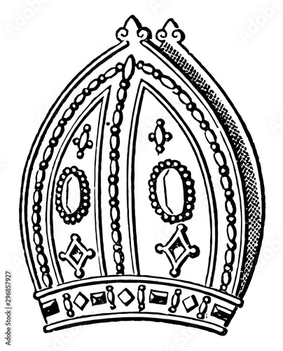 Mitre of Archbishop Harnsett vintage engraving. photo