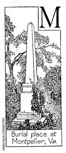 Tomb of American President Madison vintage illustration.