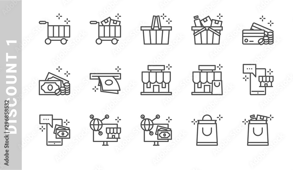 discount 1 icon set. Outline Style. each made in 64x64 pixel discount 1 icon set. Outline Style. each made in 64x64 pixel