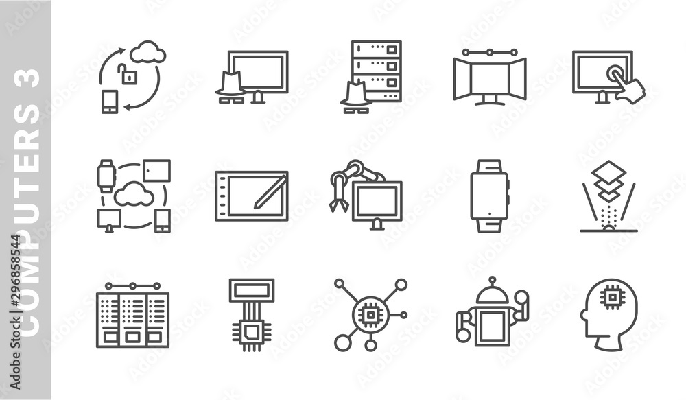 computers 3 icon set. Outline Style. each made in 64x64 pixel computers 3 icon set. Outline Style. each made in 64x64 pixel