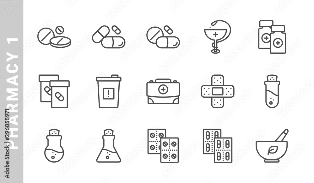 pharmacy 1 icon set. Outline Style. each made in 64x64 pixel