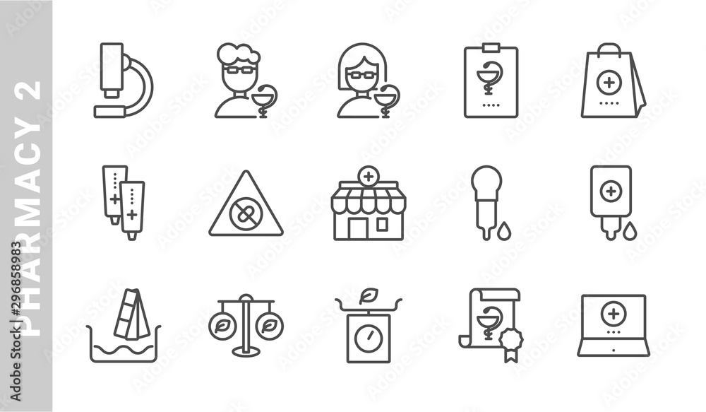 pharmacy 2 icon set. Outline Style. each made in 64x64 pixel