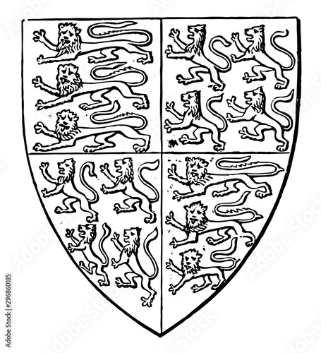 Shield of Queen Philippa is a heraldic shield vintage engraving.