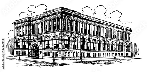 Chicago Public Library Building vintage illustration.