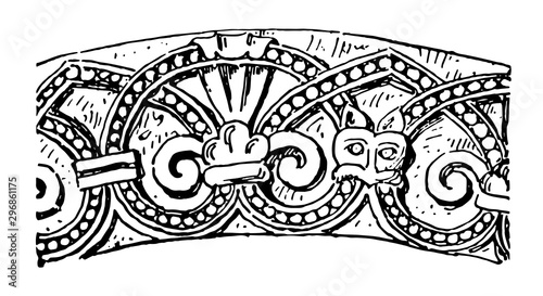 Anthemion are from Hereford Cathedral vintage engraving.