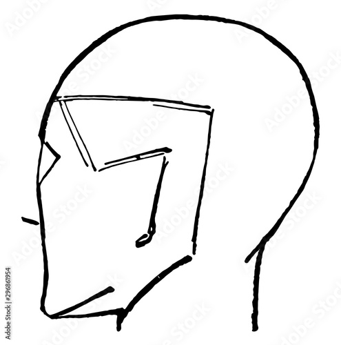 Male Head is bald and turned completely vintage engraving.