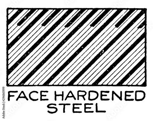 Mechanical Drawing Cross Hatching of Face Hardened Steel, cross sectional area,  vintage engraving.
