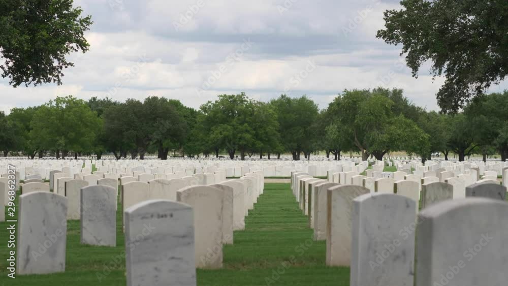 Rows of Graves in Military Cemetery, wide shot Rows of Graves in Military Cemetery, wide shot
