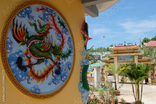 Vietnam Phu Quoc Kien Giang Pagoda Sung Hung Co Tu entrance area with Chinese phoenix sculpture