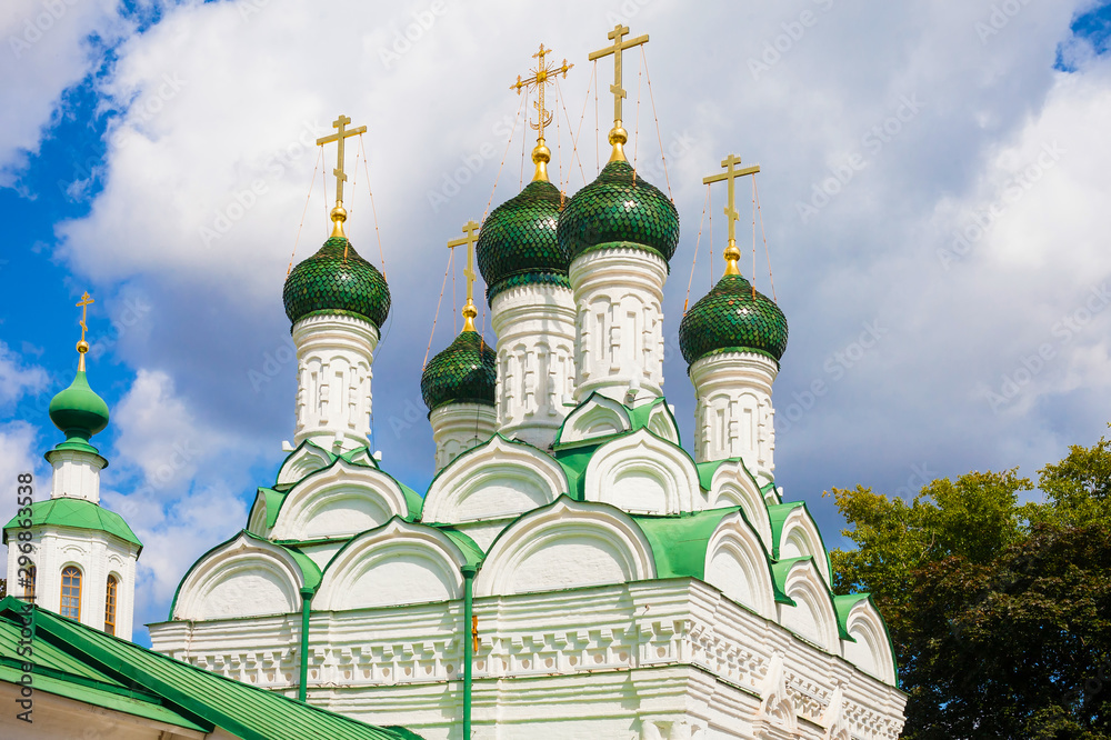 Upper detail of green dome Russian Orthodox temple