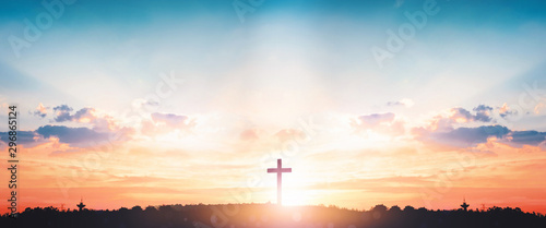 Fotografie, Obraz Resurrection of Jesus Christ concept: God Lamb in front of the cross of Jesus Ch