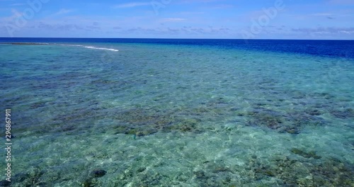 Pan view of coral reef under crystal seawater reflecting sunlight in a summer day in Dalupiri island, Philippines photo