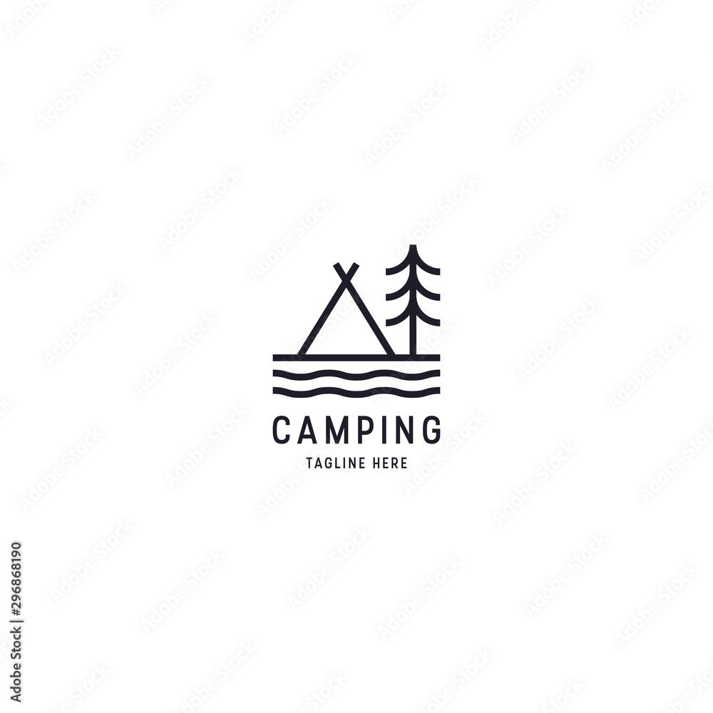 Outdoor Logo of Camping And Adventure. Travel, Vacation, Forest, Line art, Retro Vector Illustration Outdoor Logo of Camping And Adventure. Travel, Vacation, Forest, Line art, Retro Vector Illustration