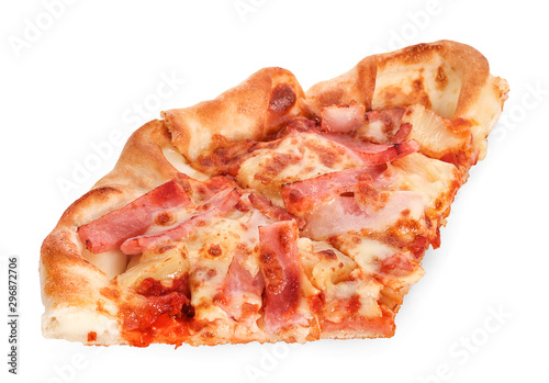 Slice of tasty pizza with vegetables isolated on white background