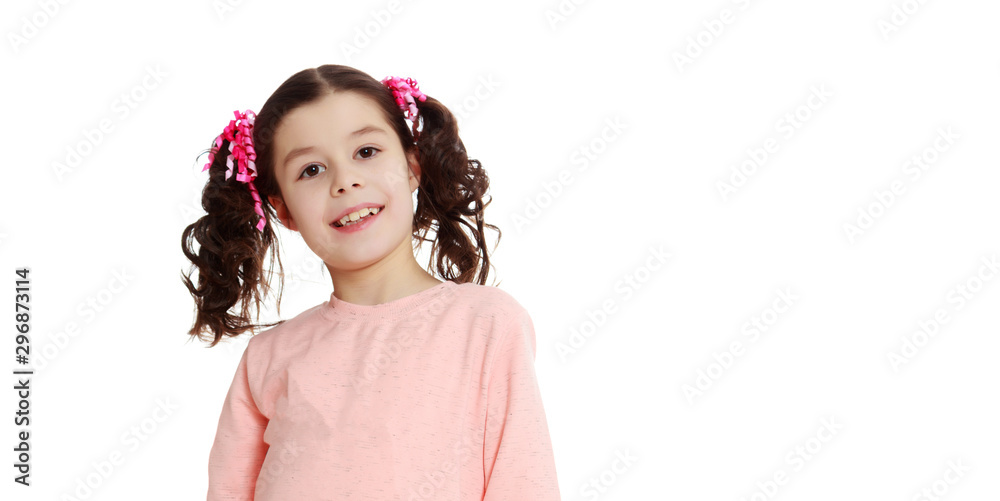 Portrait of a little girl close-up.Isolated on white background. Portrait of a little girl close-up.Isolated on white background.