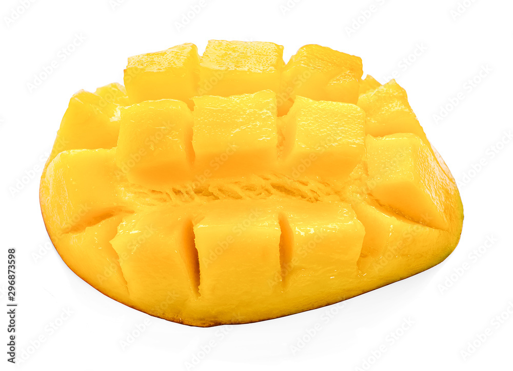 mango cube slices isolated on a white background mango cube slices isolated on a white background