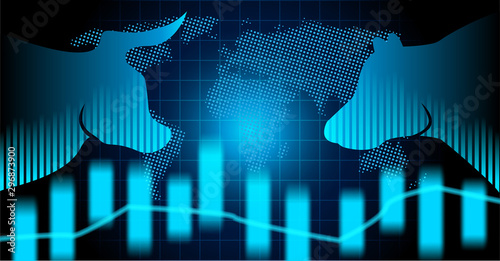Stock market and exchange of world. Bull Market Vs. Bear Market . Candle stick graph chart of stock market investment trading. blue background. Vector.