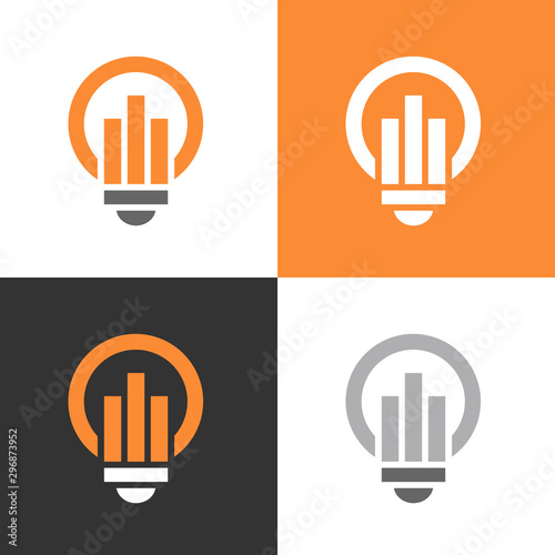 Lightbulb and chart logo template, think big icon concept, creative ideas symbol