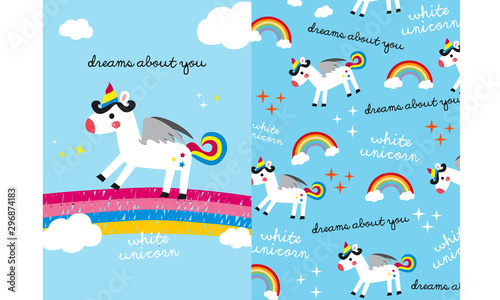 cute unicorn with pattern vector set