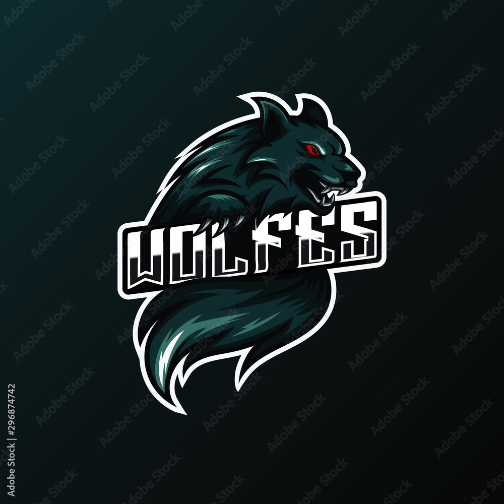 Obraz premium Angry wolf mascot for sport and esport or gamer team logo.