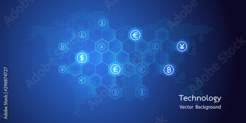 Wallpaper Mural Trading and map world abstract financial chart.stock market or forex trading.vector illustration on blue background. Torontodigital.ca