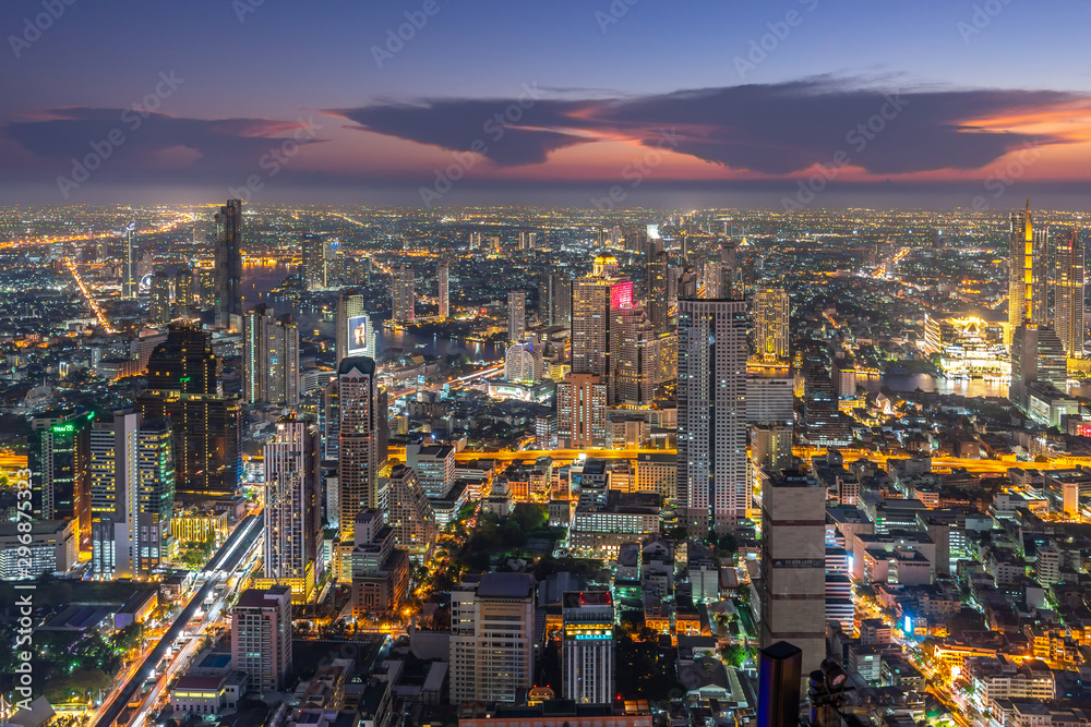 Night of the Metropolis Bangkok City downtown cityscape urban skyline tower Thailand on April 2019 - City scape Bangkok city Thailand