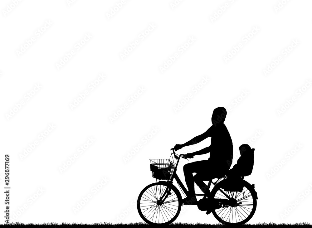 silhouette happy family and bike on white background silhouette happy family and bike on white background