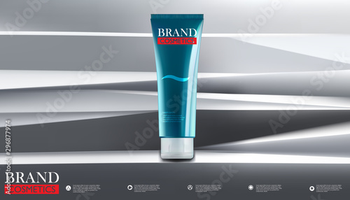 Cosmetic products blue on Folded paper background With Advertising Background, illustration vector.