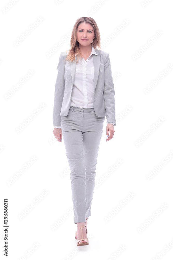 in full growth. confident young business woman in full growth. confident young business woman