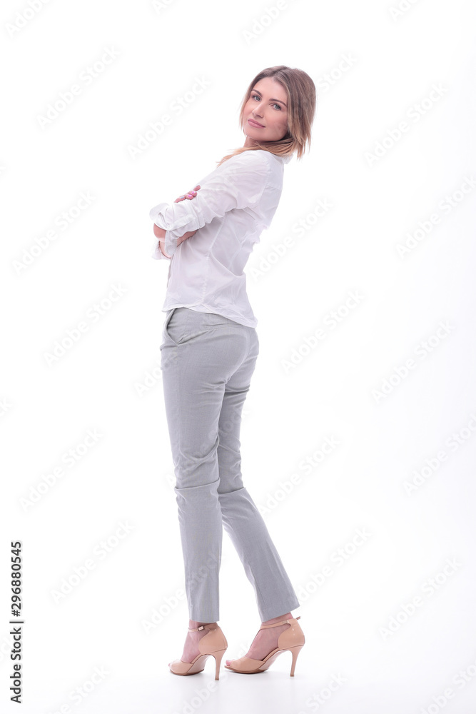 in full growth. confident young business woman in full growth. confident young business woman