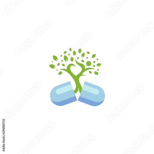 simple organic medicine pills for health vector logo design